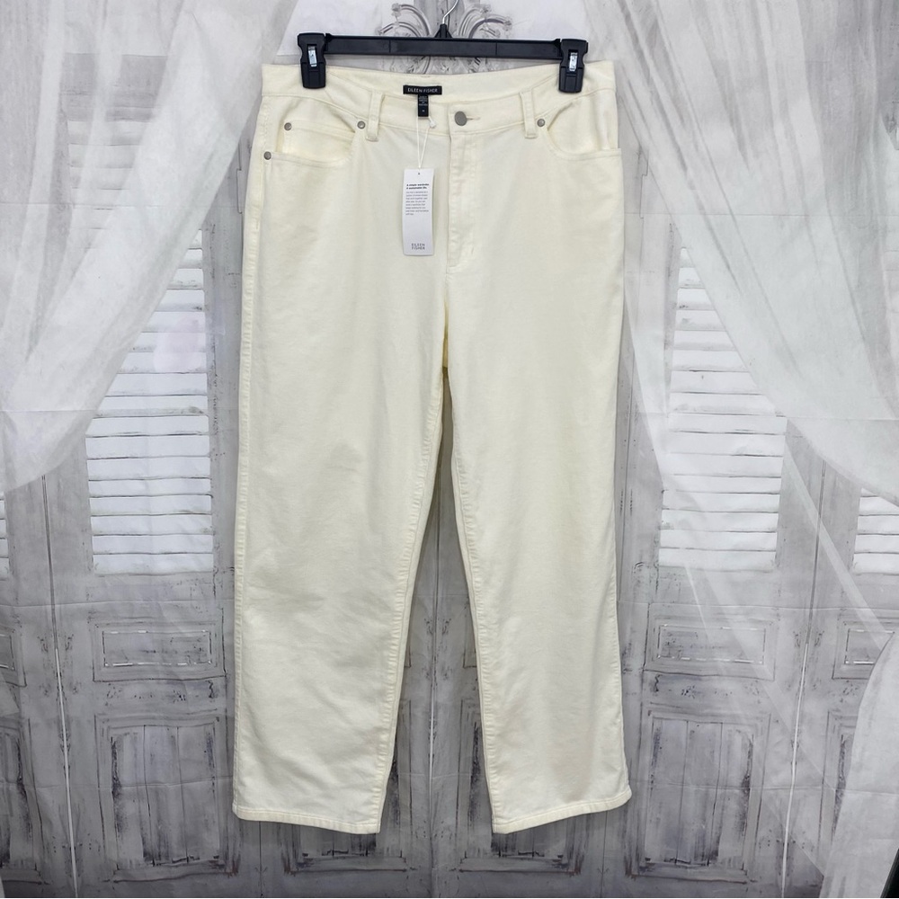 Eileen Fisher Sz  14 Cream Off White Pants Straight Ankle Jeans Corduroy Organic